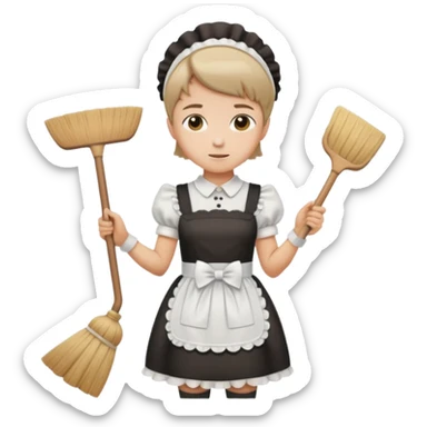 Guy sweeping with short hair wearing a cute maid dress sticker