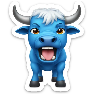 a cute blue bull that is trying to look tough sticker