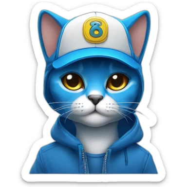 blue kawaï comics styled cat wearing a trucker cap sticker