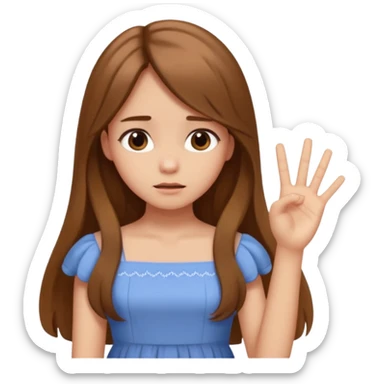 fake costumer loyalty, girl that doesn't care, she is like whatever, brown long hair, cute dress and her hand showing like i dont care whatever, make her look little bit bored sticker
