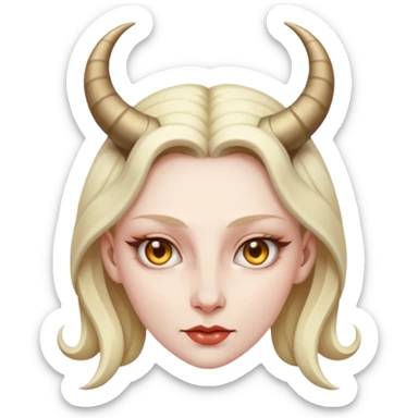 Woman with subtle horns, smooth skin and sharp gaze, divine corruption sticker