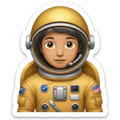 an astronaut without helmet and having golden suit sticker