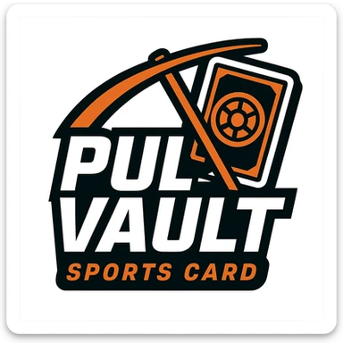 logo for a sports card company called Pull Vault, bold, energetic, modern style, featuring a vault or card imagery, suitable for branding sticker