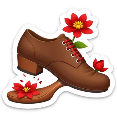A shoe, stepping on, and crushing a flower sticker