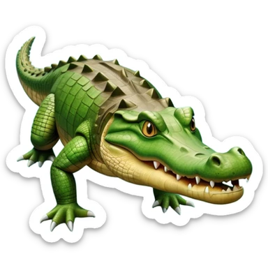 cinematic-crocodile-realistic-full-body-on all fours-emoji,-massive-scaled-body-partially-submerged-in-shallow-water,-head-tilted-dramatically,-rough-green-and-brown-hide-textured-with-deep-ridges,-simplified-yet-realistic-focused-features, head held high sticker