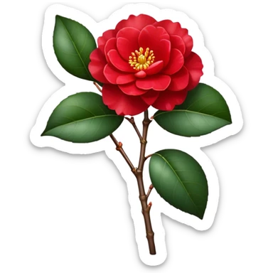 single Red Camellia, straight stem sticker