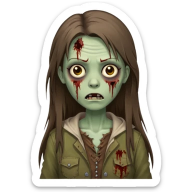 a zombie woman with straight brown long hair sticker