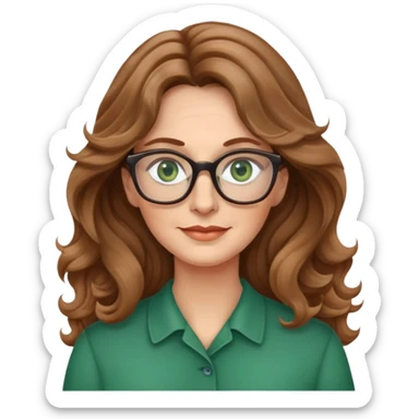 Light brown wavy hair woman long hair green eyes glasses 50 years old sticker
