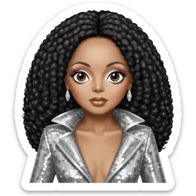 Diana Ross, black hair, silver outfit sticker