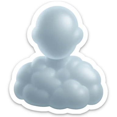 matte glass style, person shoulder up, entirely made of white convex fluffy clouds, front view sticker
