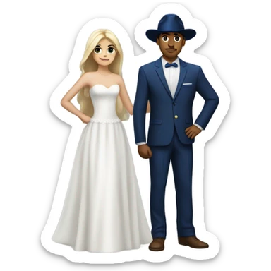 Puerto rican beard short hair with blue hat and navy blue suit getting Married with blond long hair girl with white  wedding dress  sticker