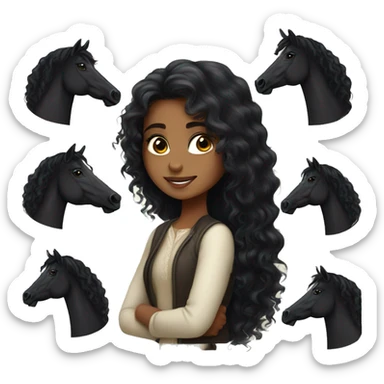 Saudi girl with a long black curly hair and beautiful black Arabian horse  sticker