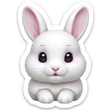 Cinematic Cute White Rabbit Portrait Emoji, Head tilted playfully and inquisitively, featuring a luxurious, silky white fur with soft, twitching ears, round, sparkling dark eyes filled with curiosity, Simplified yet irresistibly adorable features, highly detailed, glowing with a warm, friendly glow, high shine, affectionate and lively, stylized with a touch of whimsy, bright and endearing, soft glowing outline, capturing the essence of a mischievous yet loving bunny, so playful it feels like it could hop out of the screen and into your arms! sticker