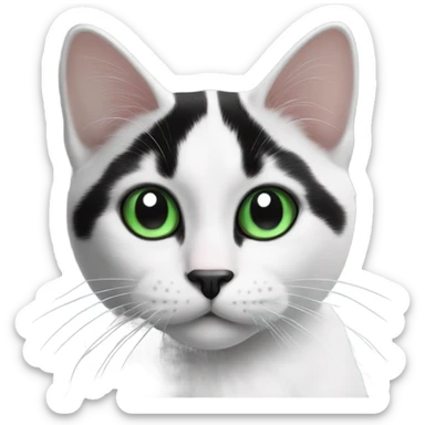 Black and white Cat with green eyes and a black nose white paws sticker