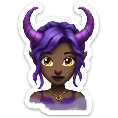 demon girl with black and purple hair and purple horns  sticker