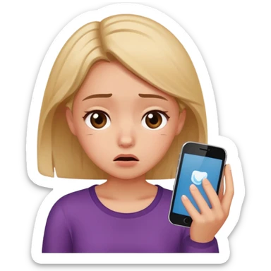 Do you want me to show you a girl looking at her cell phone and feeling embarrassed and in trouble? It's okay to have a question mark emoji like this next to her sticker