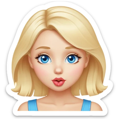 Girly girl bright sparkling blue eyes blonde hair making kissy face pose sticker