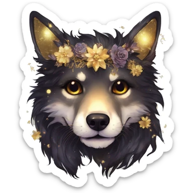 iridescent kintsugi fluffy zombie black brown gold dog fox head zombie skeleton gold mechanical nebula galaxy stars colorful flowers fairy lights vintage zombie sticker