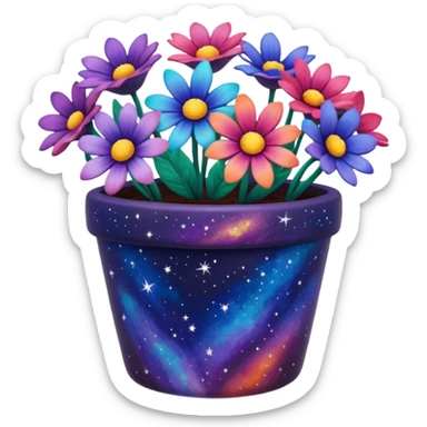 Galaxy Painted flower clay pot of Galaxy Colored Petalled Flowers, sticker