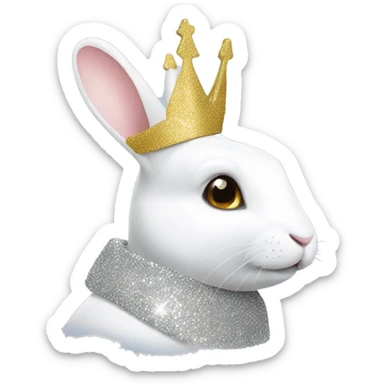 White rabbit with a glitter crown  sticker