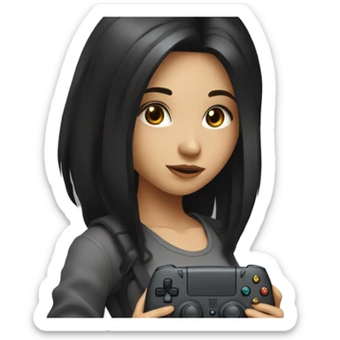 Gamer girl holding console with long sleeve top black hair black brown eyes sticker