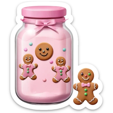pastel pink christmas cookies in different shapes and one gingerbread man in pastel pink jar with pink lid  sticker