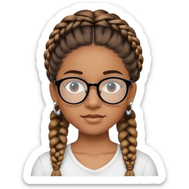 joven moreno con trenza pegada, bluao por los lados, arete y lentes negros, cabeza media redonda sticker