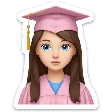 young brunette girl long hair, blue eyes and light pink gown and cap university graduate sticker