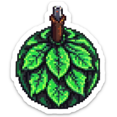 Green digital bomb with leaf-shaped fuse at the top, round black bomb body with green accents, pixel art style sticker