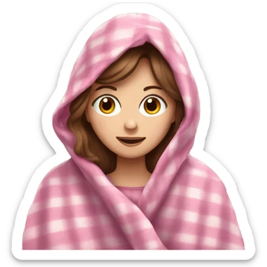 A white girl with brown hair in a pink blanket sticker