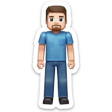 Minecraft Steve character full body with blue shirt and jeans, pixelated blocky style sticker