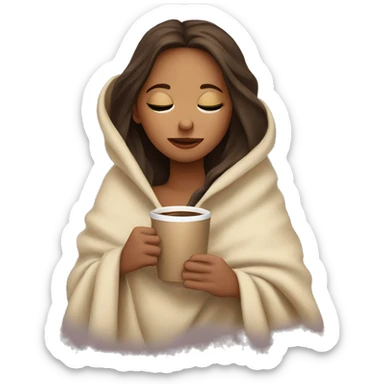 girl inside a blanket sipping coffee eyes closed sticker