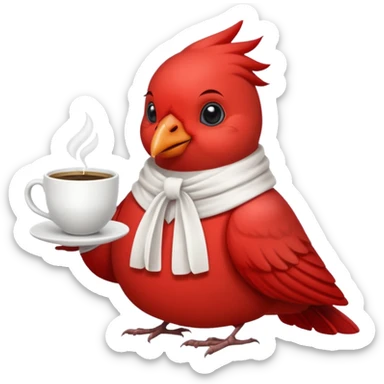 Happy cardinal bird with a dove and a cup of coffee sticker