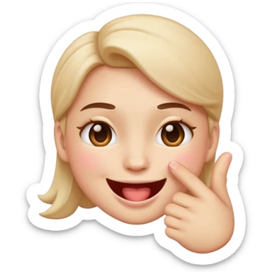 Create a blushing emoji face smiling while biting its finger in a flirty way only one finger between the teeth and the girl less happy juste flirty and chill face sticker