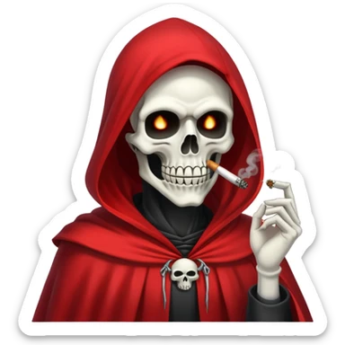 grim reaper in red cape smoking weed with loads of smoke sticker
