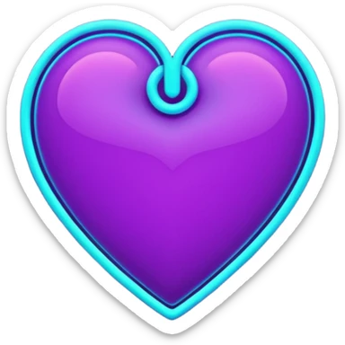 futuristic minimalistic glowing heart made of purple (#8B5CF6) and cyan (#00E0FF) neon lines, dark background, digital tech aesthetic, no face, 1:1 aspect ratio sticker