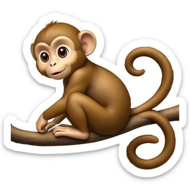 cinematic-monkey-realistic-full-body-sitting-emoji,-slim-agile-frame-poised-on-a-branch,-long-tail-curled-slightly,-head-tilted-dramatically,-warm-brown-fur-soft-and-fluffy,-bright-playful-eyes-exuding-mischief,-simplified-yet-realistic-focused-features,-highly-detailed,-glowing-with-an-almost-sarcastic-glow sticker