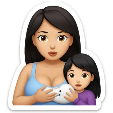 Thick Dark haired girl with big butt and big breasts sucking big white dick from a white male with black hair  sticker