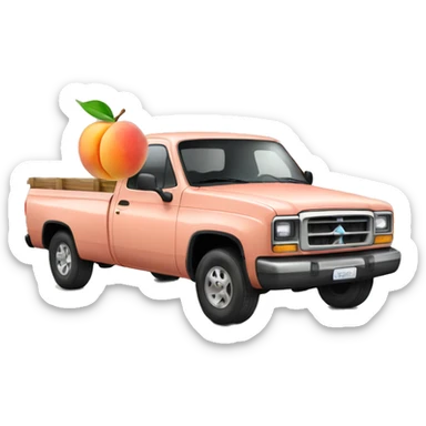 pickup truck with a peach emoji in the back of the truck. sticker