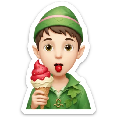 
A young elf boy in leafy clothes licking a triple-scoop ice cream with wide eyes.
baby elf with strawberry ice cream




 sticker