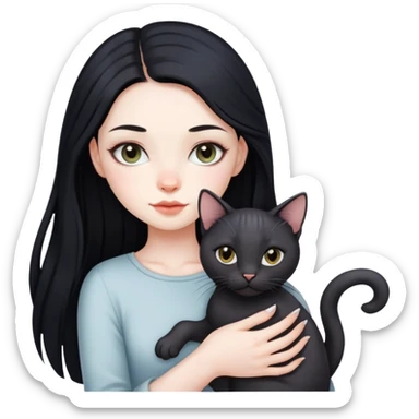 beautiful girl with long black hair holding a hairless cat sticker