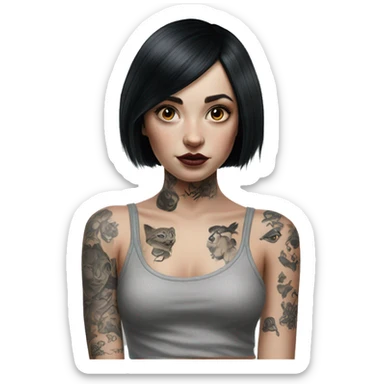 Hyperrealistic Pale girl with black hair arm tattoos sticker