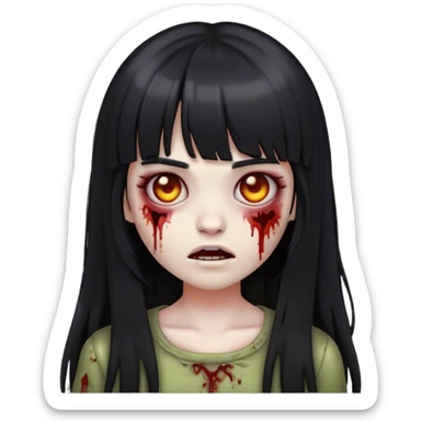zombie emoji of a girl with black long hair and bangs sticker
