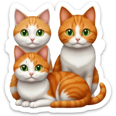 3 tiny different coloured short haired cats including a dark grey and white cat with green eyes, a ginger and white with orange eyes and a brown tabby and white with hazel eyes sticker