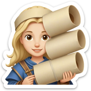 painter happy  girl with big rolled up plans, medieval age sticker