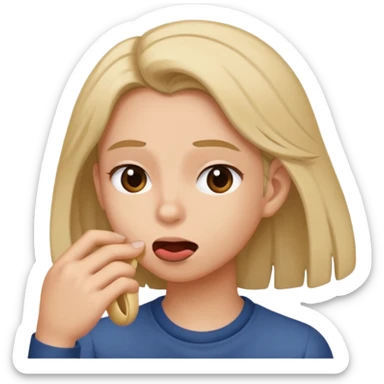 Tuck hair behind ear while biting lip emoji sticker