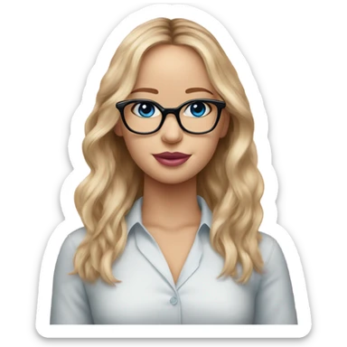 Jennifer Lawrence,  blu eyes wearing glasses and pink kisses sticker