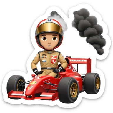 drifting car with tires smoke and a driver with a f1 helmet into the cr sticker