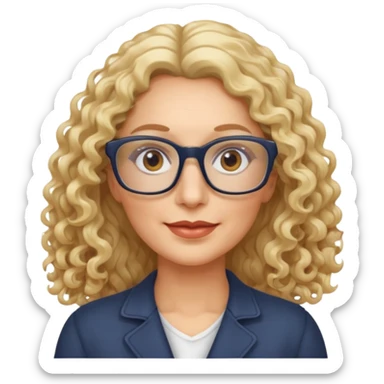 woman 50 years old blond long curly hair, brown eyes ans rectangle glasses sticker