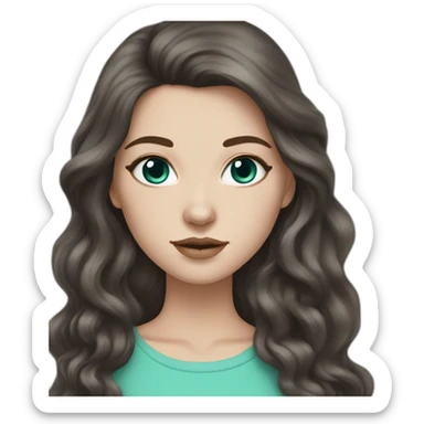 White girl with pastel teal eyes and long luscious voluminous dark brown hair sticker